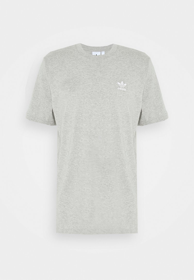 Grey short-sleeve t-shirt made of soft cotton, featuring a white Adidas logo on the left chest. Classic crew neck design.