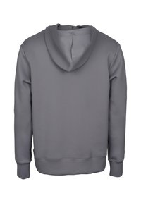 Grå huvtröja med en mjuk och slät känsla. Har långa ärmar, en rymlig huva och en ribbad nederdel.