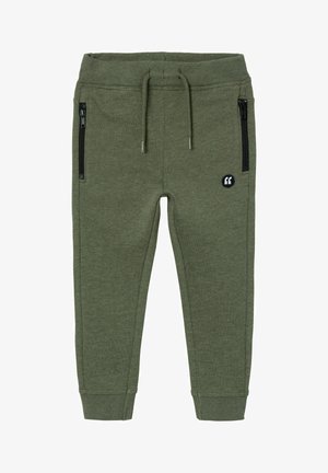 Zelene pamučne trenirke s pojasom na vezanje, sužene nogavice i džepovima sa patentnim zatvaračem, s malim logotipom na donjem dijelu noge.