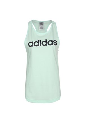 Jasnozielony sportowy top na ramiączkach z czarnym logo "adidas" na wysokości klatki piersiowej oraz wycięciem w stylu racerback.