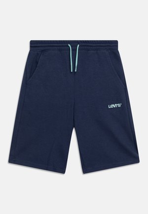 Shorts en coton bleu marine avec une taille élastique, un cordon turquoise contrastant et des poches latérales. Dotés d'un petit logo brodé.