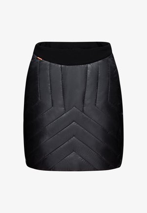 Falda negra acolchada con costuras en zigzag y una amplia cinturilla elástica negra, diseñada para mantener el calor y el estilo.