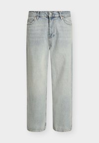 Ljusblåa jeans i denim med avslappnad passform, raka ben och en lätt blekt finish. Har fem fickor och sydda detaljer.