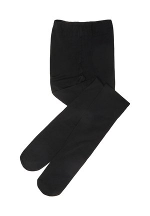 Collant neri realizzati in materiale morbido ed elastico, con una superficie liscia, caratterizzati da un'alta vita e una punta rotonda.
