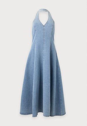 Pieces, PCFRANNA HALTERNECK DRESS - Teksakleit - light blue denim