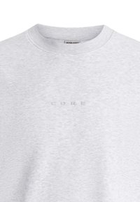 Light gray sweatshirt with a crew neckline, made from soft material, featuring a textured "CORE" logo in the center.