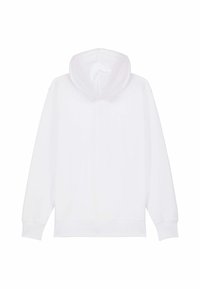 Felpa bianca con cappuccio, maniche lunghe, polsini a coste e cappuccio con cordino. Tessuto liscio con design semplice.