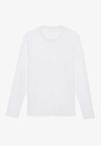 Langärmliges weißes T-Shirt aus weicher Baumwolle, mit Rundhalsausschnitt und glatter Textur ohne sichtbare Muster oder Akzente.