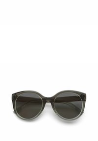 Oversized zonnebrillen met een gradiënt grijs frame en donkere lenzen. Voorzien van ronde lenzen en een strakke uitstraling.