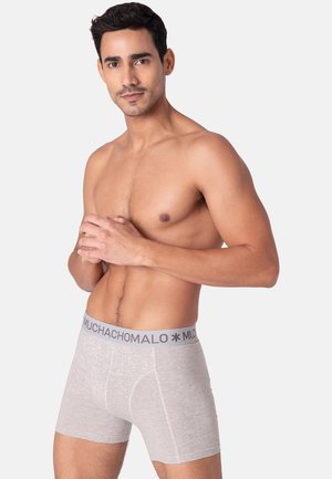 Světlé šedé boxerky z jemného materiálu s elastickým pasem, který je potištěn šedým brandingem. Střih je přiléhavý a strukturovaný.