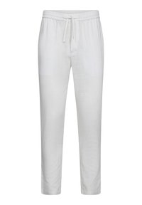 Witte linnen broek met een elastische tailleband en een trekkoord, met een recht model en minimale textuur. Geen zichtbare zakken.