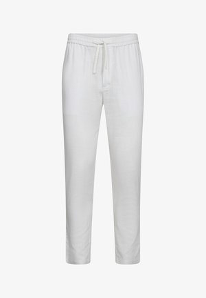 Witte linnen broek met een elastische tailleband en een trekkoord, met een recht model en minimale textuur. Geen zichtbare zakken.
