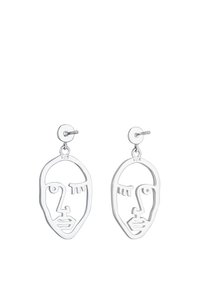 Orecchini in argento sterling con design di outline di volti astratti. Gli orecchini sono leggeri, con una finitura lucida e chiusura a perno.