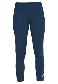 Marinblå träningstights med en åtsittande design, stretchigt tyg och ett brett midjeband. Har en liten vit logotyp på den nedre vänstra benet.