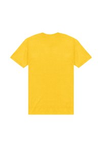 Camiseta amarilla de manga corta con cuello redondo, fabricada en tela suave, con un diseño liso y una textura suave.