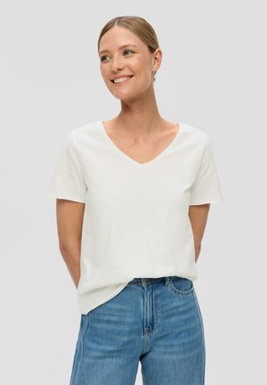 MIT V-AUSSCHNITT - T-Shirt basic - creme