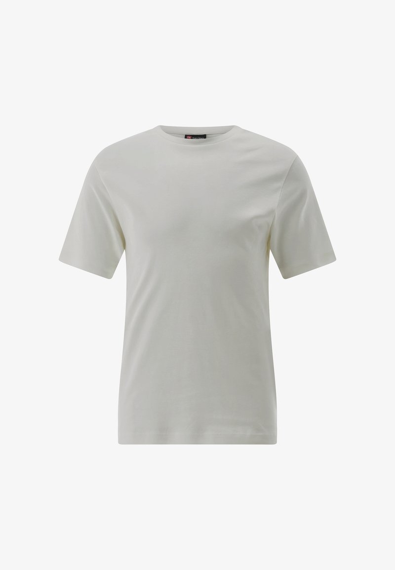 Plain white short-sleeve crew neck t-shirt displayed front-facing on a plain background.