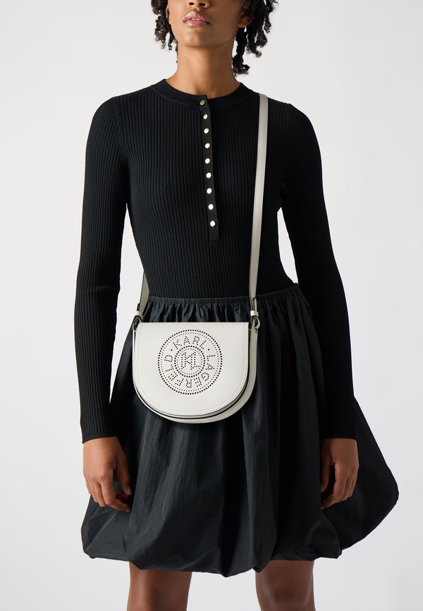CIRCLE SADDLE PERFORATED - Cross body bag - cement