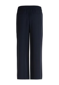 Marineblauwe culottes van zachte stof, met een elastische tailleband en twee achterzakken voor extra functionaliteit.