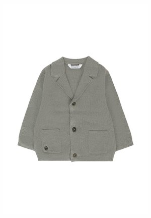 Grijze gestructureerde blazer met een geknipt kraag, voor knopen, twee opgestikte zakken en een ontspannen pasvorm. Geschikt voor casual draag.