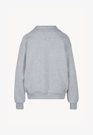 Lichtgrijze, oversized sweatshirt met een kraag en ribgebreide manchetten en onderrand. Zachte textuur, minimaal design, geen zichtbare logo's of patronen.