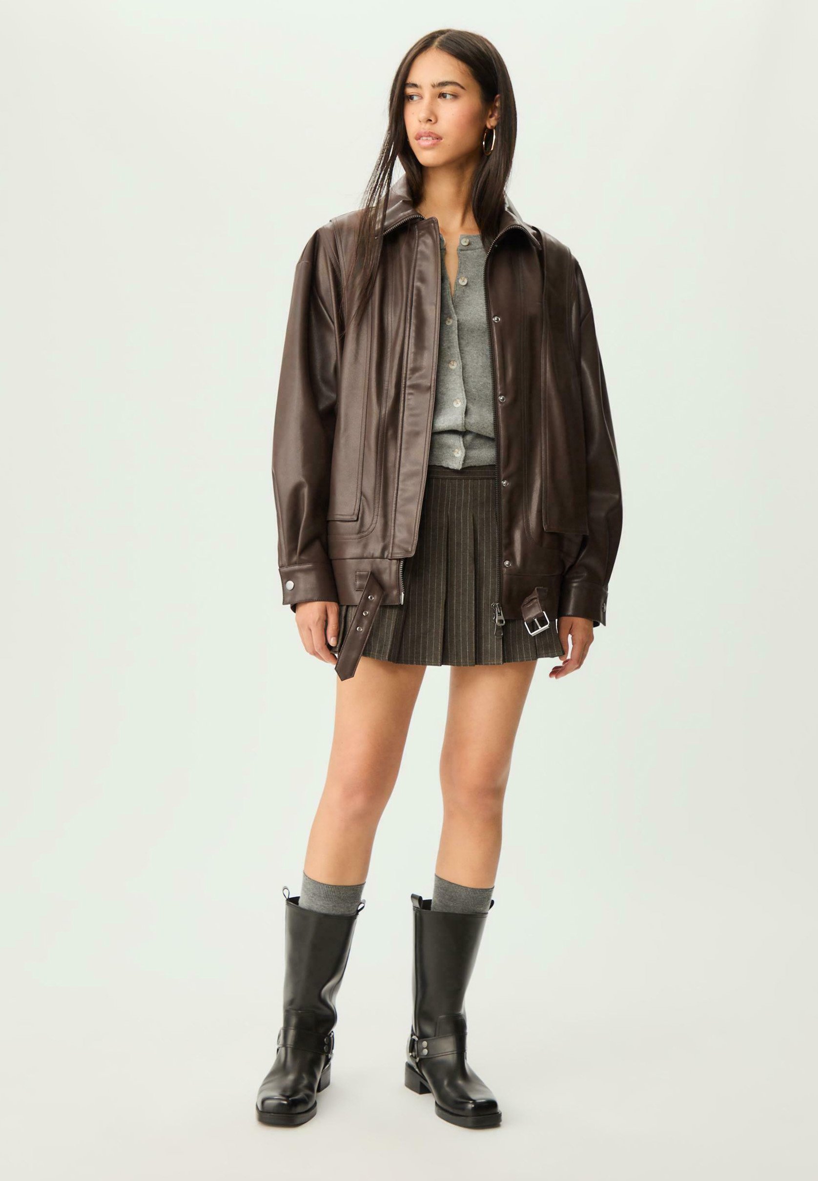 Stradivarius Faux leather jacket - dark brown - Zalando
