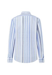 Baumwollhemd mit langen Ärmeln in abwechselnd blauen und weißen Streifen, ausgestattet mit einem klassischen Kragen und knöpfbaren Manschetten. Glatte Textur.