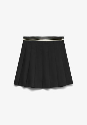 Juodas raukinis mini sijonas su juostele iš elastinės medžiagos, juodai, baltai ir kremiškai nuspalvintas.