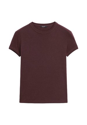 Burgundy short-sleeve t-shirt made of soft cotton. Features a round neckline and a simple, clean design with no patterns or accents.