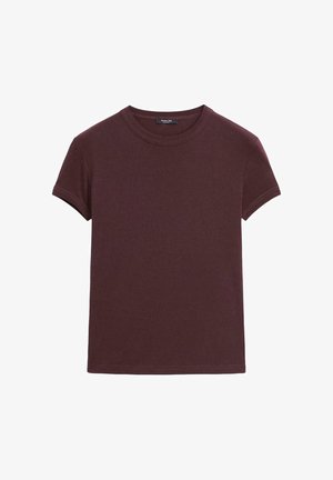Burgundy short-sleeve t-shirt made of soft cotton. Features a round neckline and a simple, clean design with no patterns or accents.