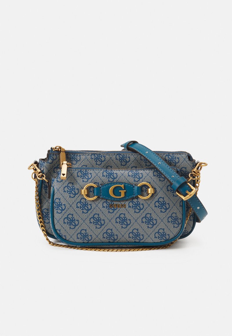 Guess IZZY DOUBLE POUCH CROSSBODY SET Across body bag teal logo