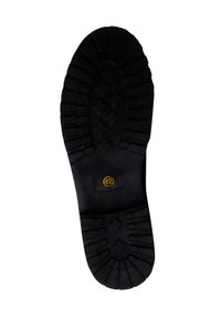 Soletta di scarpa in gomma nera con un motivo di suola testurizzata e un logo circolare con il numero "42" nella zona del tallone.