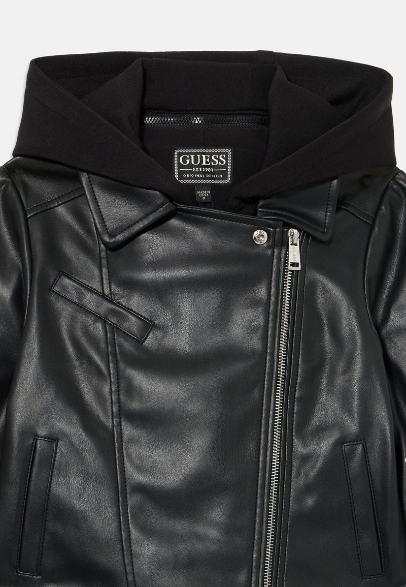 Guess JUNIOR HOODED JACKET Faux leather jacket jet black/black