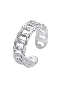 Anello a bracciale in tonalità argento con un design a catena e sezioni aperte che offrono un aspetto texturizzato e una vestibilità flessibile.
