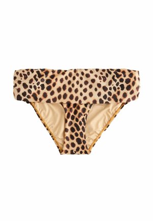 Slipuri de bikini cu imprimeu leopard, cu talie pliabilă și deschideri înalte la nivelul picioarelor.