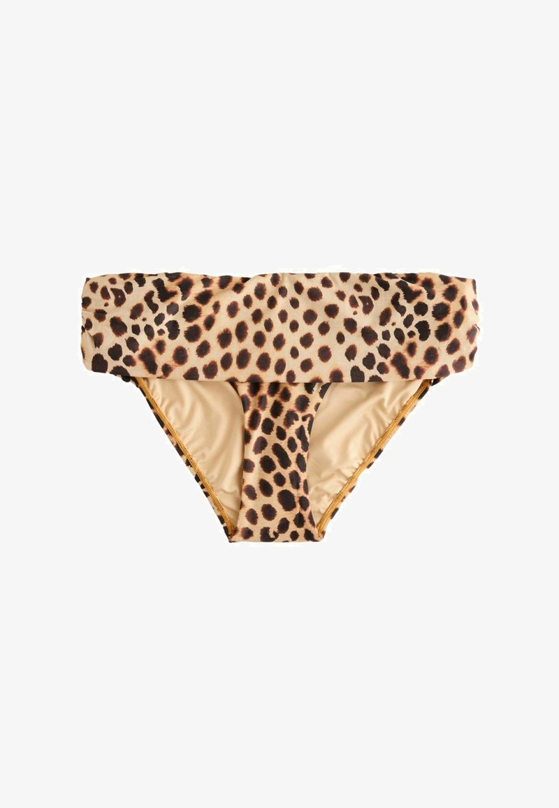 Braguitas de bikini con estampado de leopardo, cintura plegable y aberturas de pierna de corte alto.