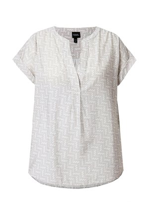 Ulla Popken ZIGZAG CAP SLEEVE - Blouse - grey beige