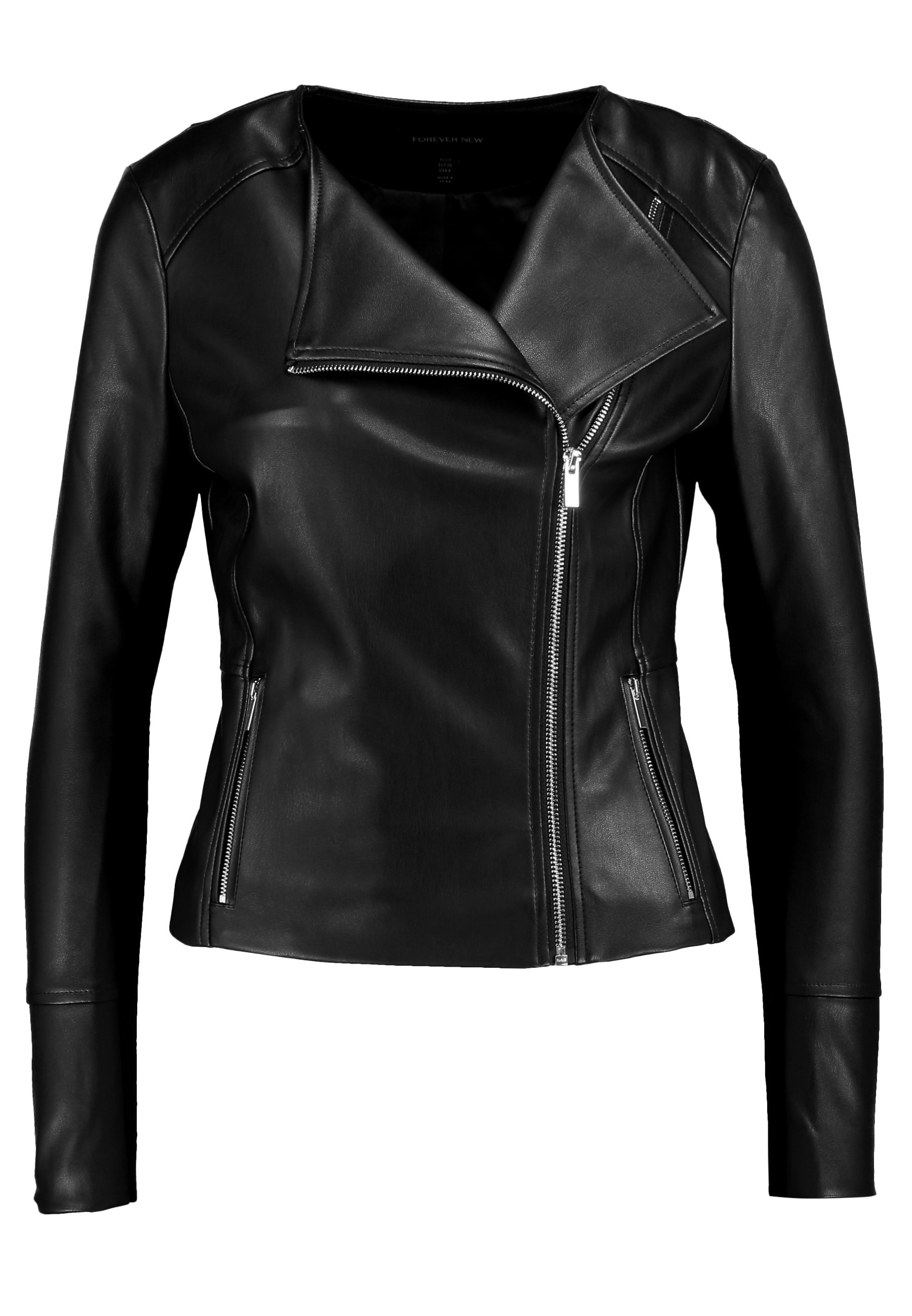 collarless leather jacket black