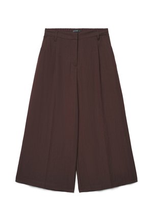 Pantalon large crop taille haute en marron foncé avec passants de ceinture et détail de couture avant.