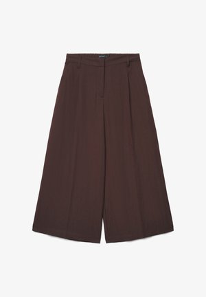 Hohe Taille, weit geschnittene, kurze Hose in Dunkelbraun mit Gürtelschlaufen und einer vorderen Nahtdetail.