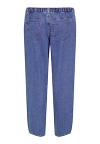 Τζιν παντελόνια σε ανοιχτό μπλε χρώμα με άνετη εφαρμογή, ελαστική μέση, δύο πίσω τσέπες και ελάχιστες λεπτομέρειες ραφής. Λείο ύφασμα.