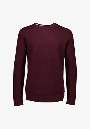 Bordeaux gebreide trui met een ronde hals, lange mouwen, een gestructureerd oppervlak, en ribgebreide manchetten en zoom.