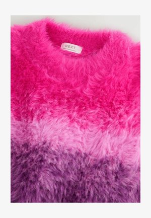 Maglione in pelliccia sintetica con sfumature dal rosa al viola; texture morbida e soffice. Collo rotondo e etichetta all'interno.