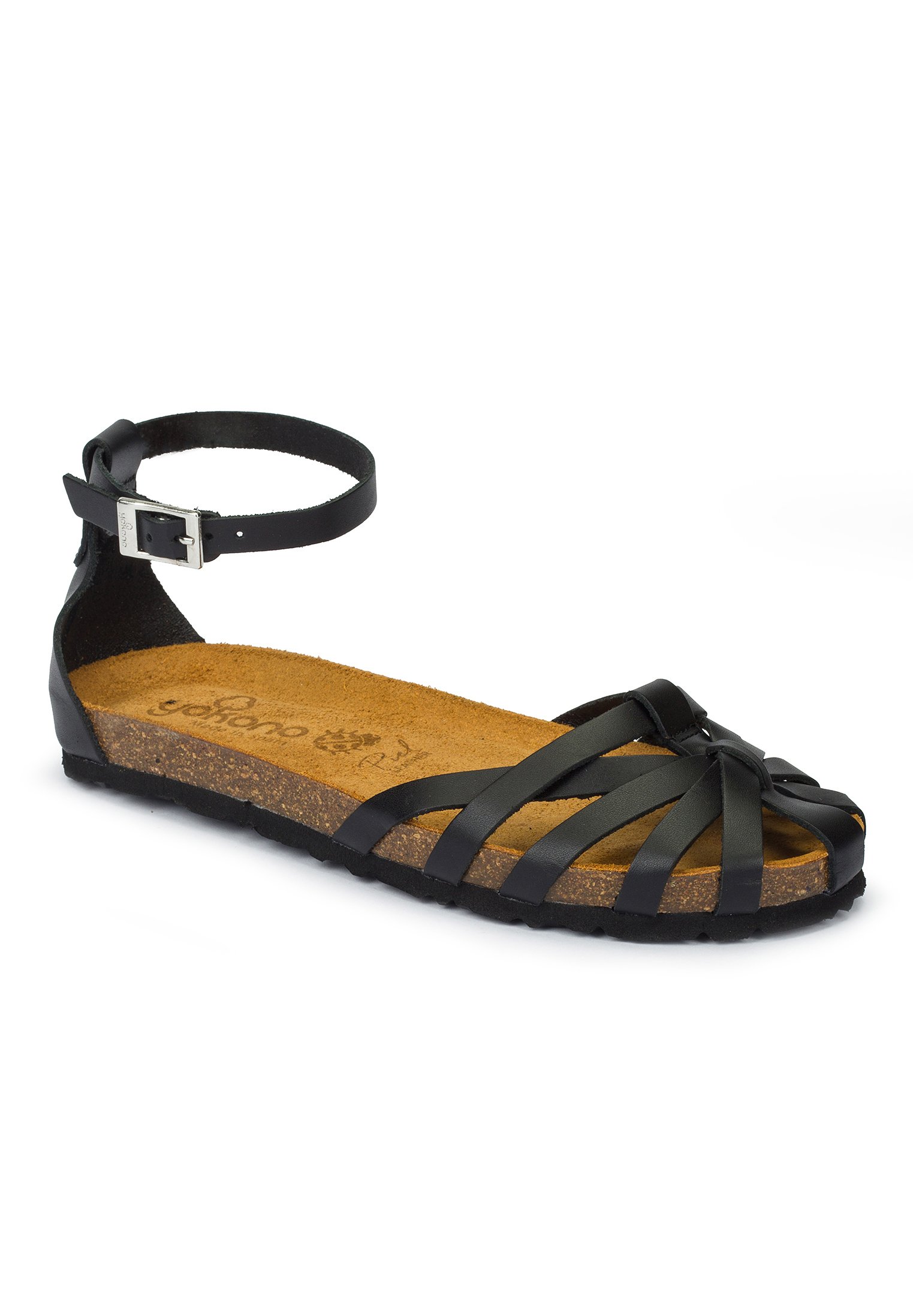 Sandalias Planas Negras Cogidas Con Velcros Yokono | Querol