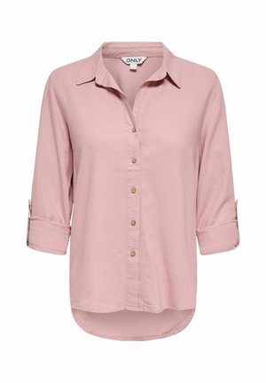 Cămașă roz deschis cu mâneci lungi, nasturi, manșete suflate, guler ascuțit și tiv rotunjit, mărimea mică, marca ONLY.