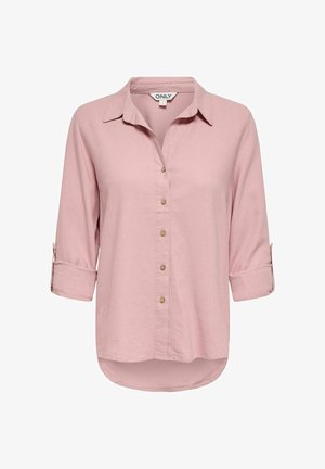 Cămașă roz deschis cu mâneci lungi, nasturi, manșete suflate, guler ascuțit și tiv rotunjit, mărimea mică, marca ONLY.