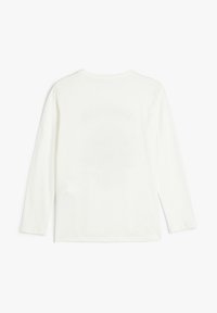 Langærmet trøje med rund hals i off-white stof. Blød, glat tekstur uden synlige mønstre eller detaljer på bagsiden.