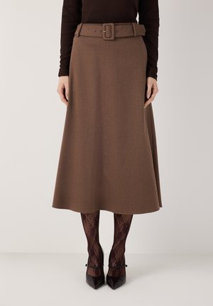 More & More, MORE & MORE FLIESSENDER, AUSGESTELLTER MIDIROCK - A-line skirt - brown melange