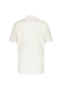 Korte mouwen, kraaghemd van zacht en off-white stof met een textuur van golven. Ontspannen pasvorm met een rechte zoom.