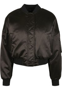 LADIES SHORT OVERSIZED SATIN BOMBER JACKET - Bomber Jacket - black